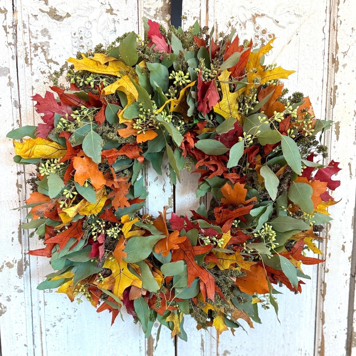 Autumn Leaves and Eucalyptus Fall Wreath Handmade by Creekside Farms