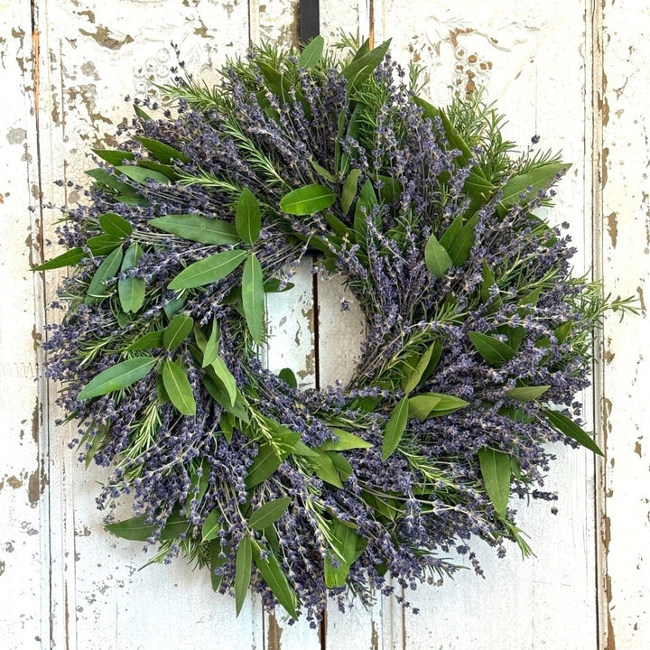 Fragrant Lavender, Rosemary, Bay Wreath - Creekside Farms Classic Wreath made with dried lavender, fresh rosemary and bay 14"/18"/22"