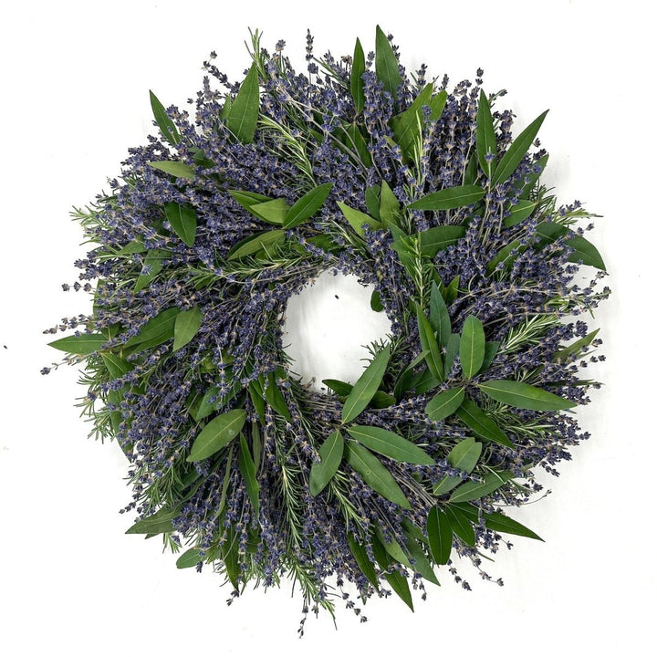 Fragrant Lavender, Rosemary, Bay Wreath - Creekside Farms Classic Wreath made with dried lavender, fresh rosemary and bay 14"/18"/22"