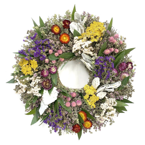 Burst of Flowers Wreath - Creekside Farms Handmade with yarrow, strawflowers, globe amaranth and statice wreath in multiple sizes