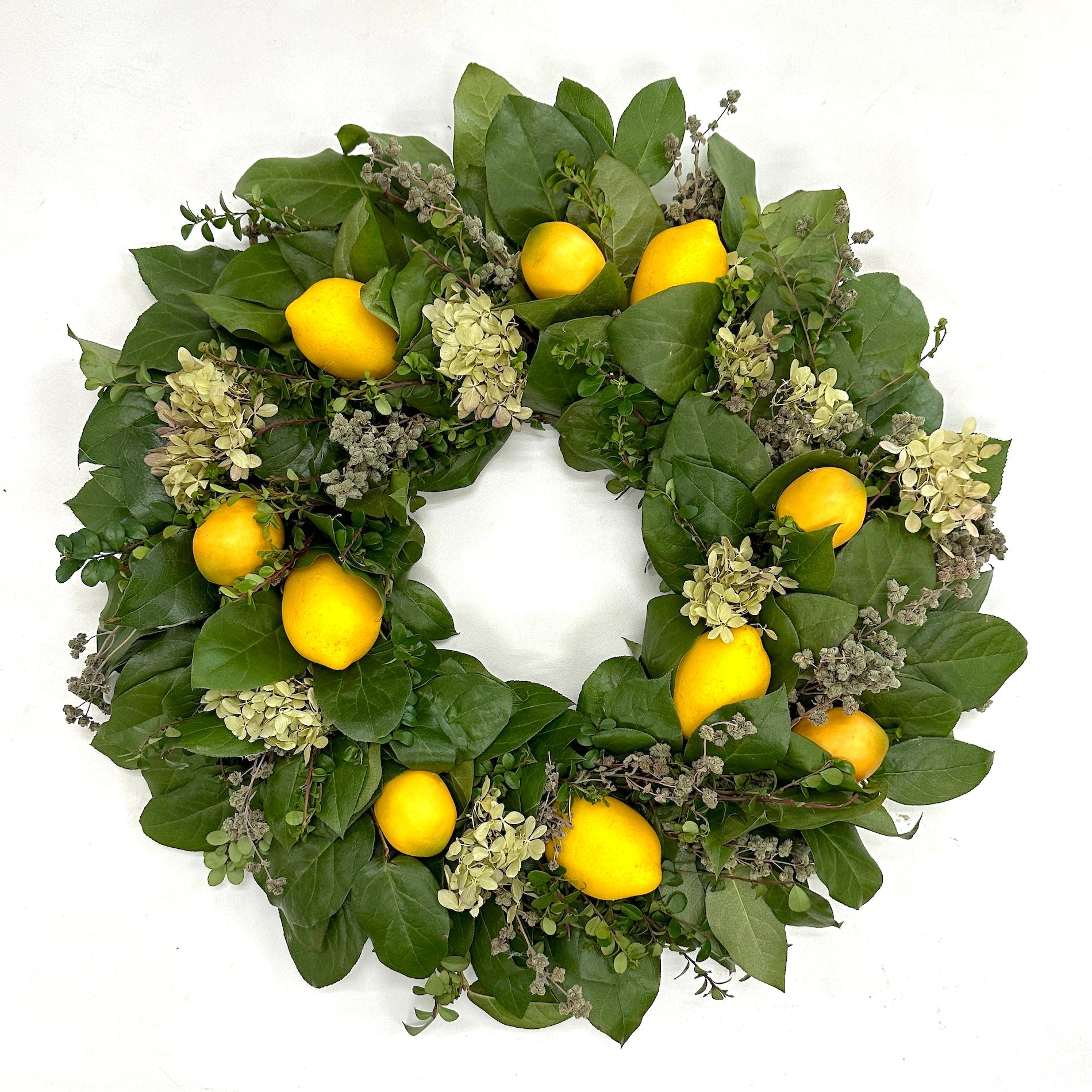 Zesty Lemon Hydrangea Wreath Handmade Fresh Wreath by Creekside Farms