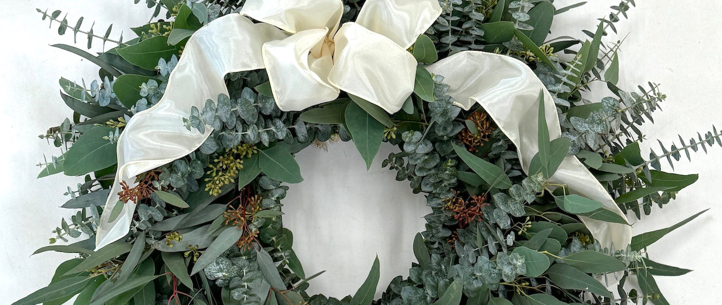 Eucalyptus wreath with cream bow