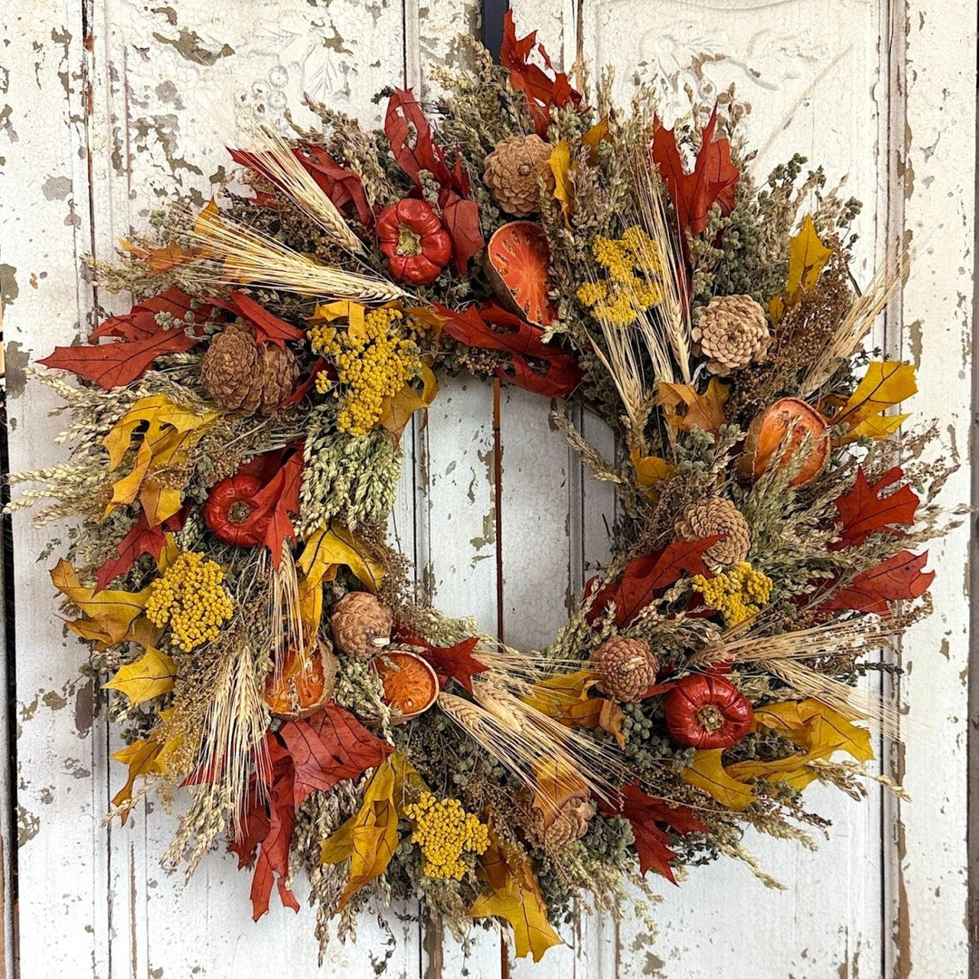 Enchanting Fall Wreath - Creekside Farms A wonderful mix of rich fall colors and textures are combined to create this natural stunning wreath. 18"/22"