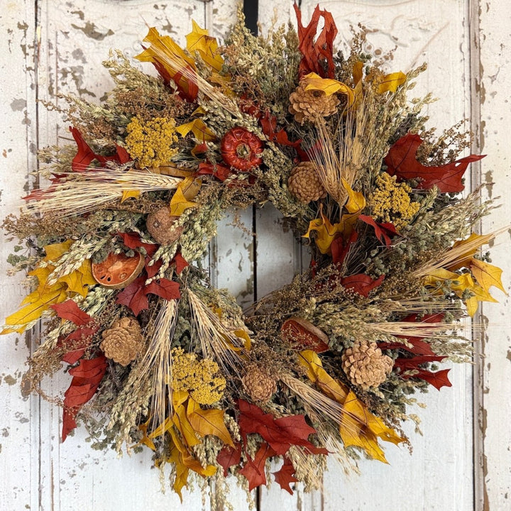 Enchanting Fall Wreath - Creekside Farms A wonderful mix of rich fall colors and textures are combined to create this natural stunning wreath. 18"/22"