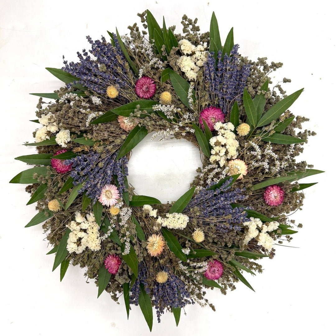 Lavender and Blooms Wreath - Creekside Farms Beautiful combination of dried lavender, strawflowers with natural herbs wreath 18"/22"
