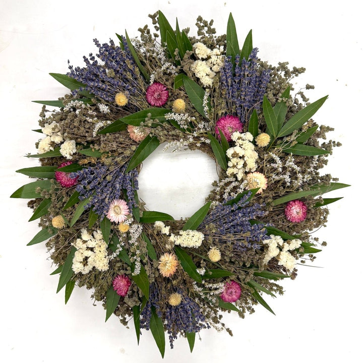 Lavender and Blooms Wreath - Creekside Farms Beautiful combination of dried lavender, strawflowers with natural herbs wreath 18"/22"