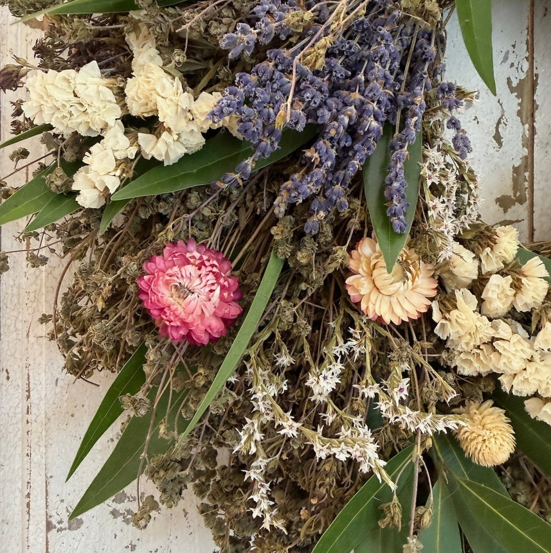 Lavender and Blooms Wreath - Creekside Farms Beautiful combination of dried lavender, strawflowers with natural herbs wreath 18"/22"