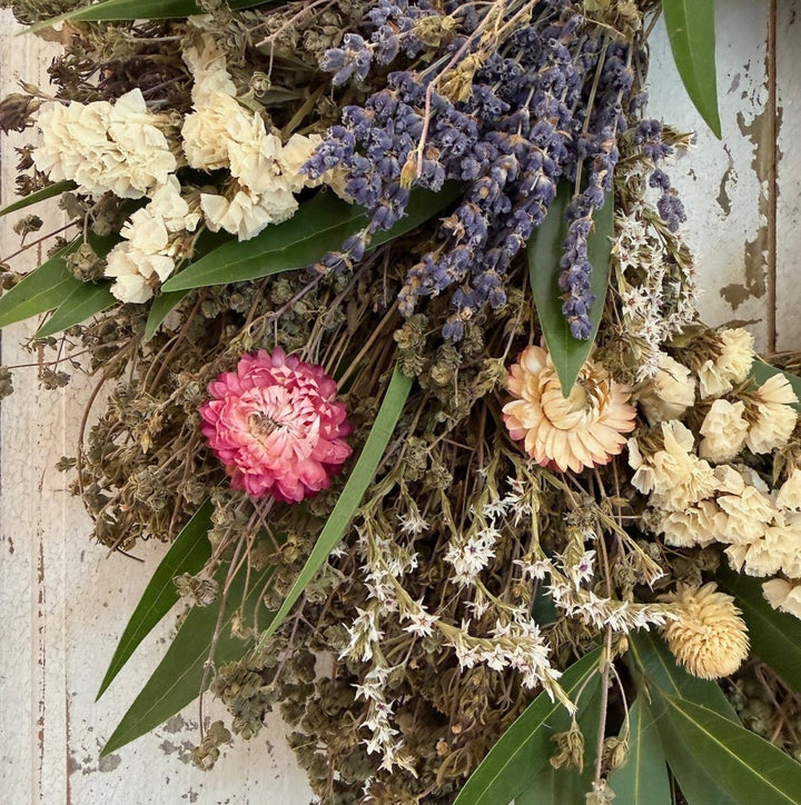 Lavender and Blooms Wreath - Creekside Farms Beautiful combination of dried lavender, strawflowers with natural herbs wreath 18"/22"