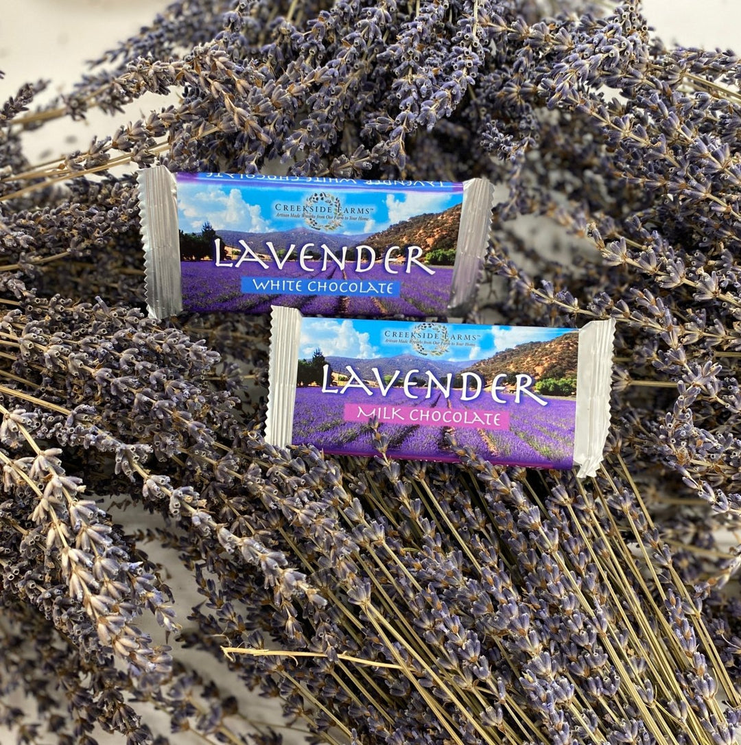 Lavender Chocolate Bars - Creekside Farms Lavender chocolate bar in milk or white chocolate. Set of 2