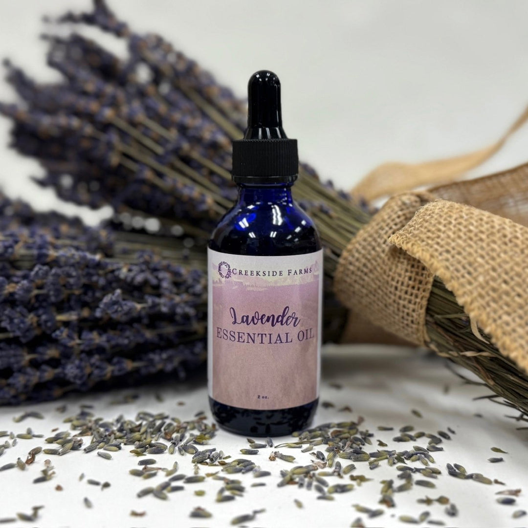 Lavender Essential Oil - Creekside Farms Relax and destress with pure lavender essential oil in 10 ml or 2 oz