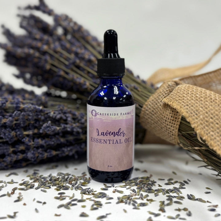 Lavender Essential Oil - Creekside Farms Relax and destress with pure lavender essential oil in 10 ml or 2 oz
