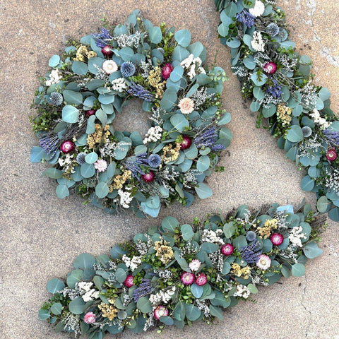 Mom's Botanical Wreath - Creekside Farms Lush wreath made with fresh greenery and dried flowers perfect for Moms of all ages 18 & 22"