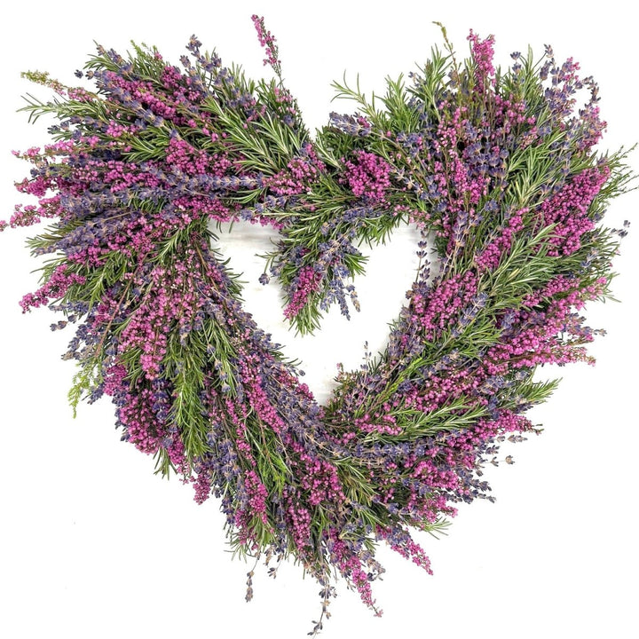 Provençal Heather Heart Wreath - Creekside Farms For a limited time, enjoy fresh heather and fresh & fragrant rosemary heart 18"