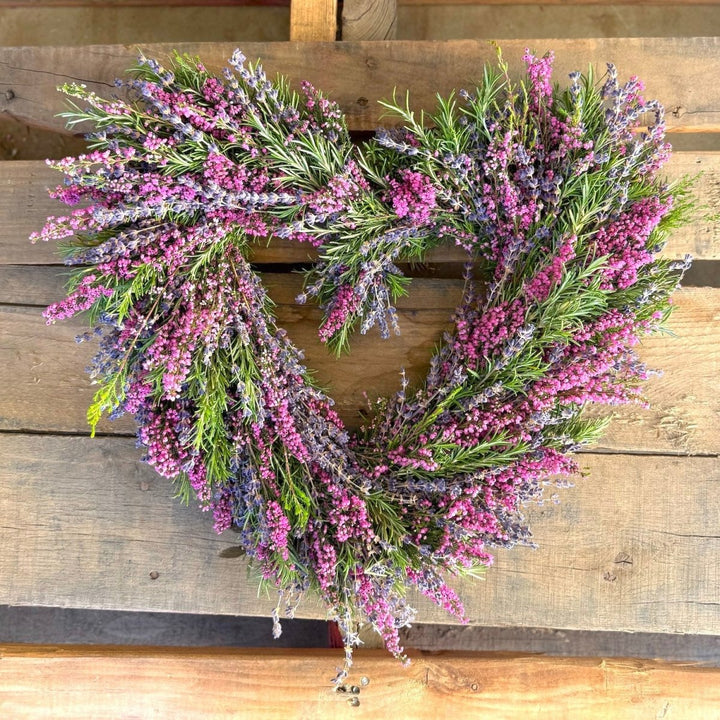 Provençal Heather Heart Wreath - Creekside Farms For a limited time, enjoy fresh heather and fresh & fragrant rosemary heart 18"