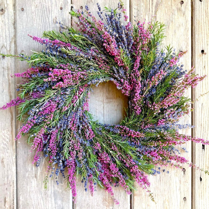 Provençal Heather Wreath - Creekside Farms For a limited time, enjoy fresh heather and fresh & fragrant rosemary and dried lavender wreath 16"
