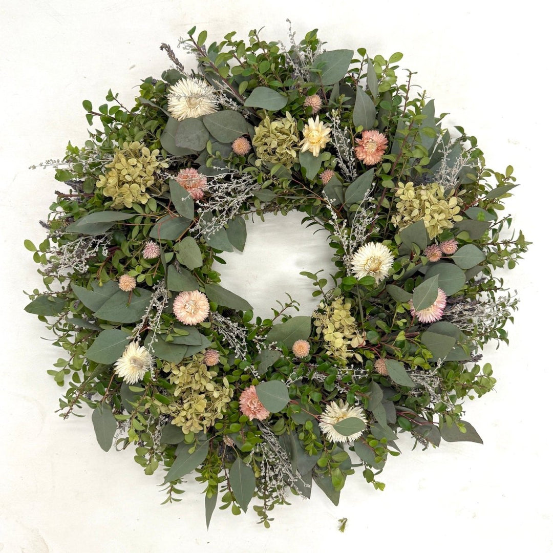 Sweet Mother's Day Wreath - Creekside Farms Sweet combination of fresh greenery and soft pastels wreath 20"
