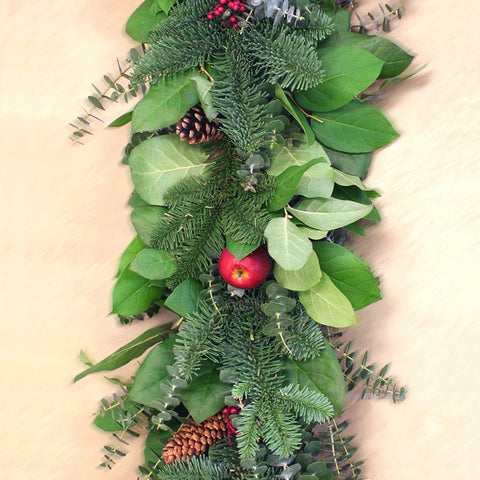 Apple Berry Garland 6' - Creekside Farms Stunning mix of eucalyptus, salal and fir with faux apple, pine cones & berries garland 6'