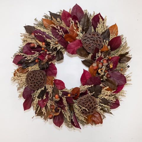 Autumn Colors Wreath - Creekside Farms Vibrant blend of grains, herbs, fall leaves, and yarrow wreath 22"/26"
