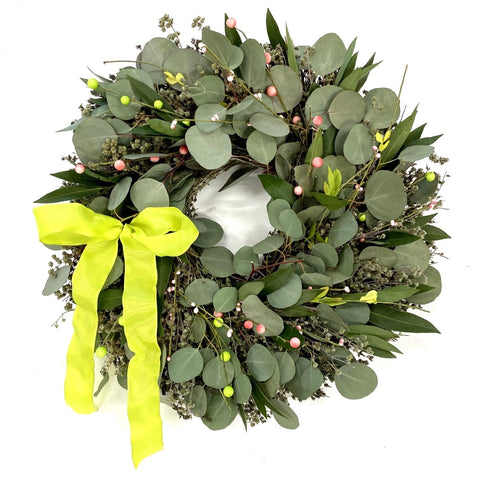 Berry Easter Wreath - Creekside Farms Celebrate Easter with this bright festive wreath made with fresh eucalyptus, herbs and faux Easter Berries 18"