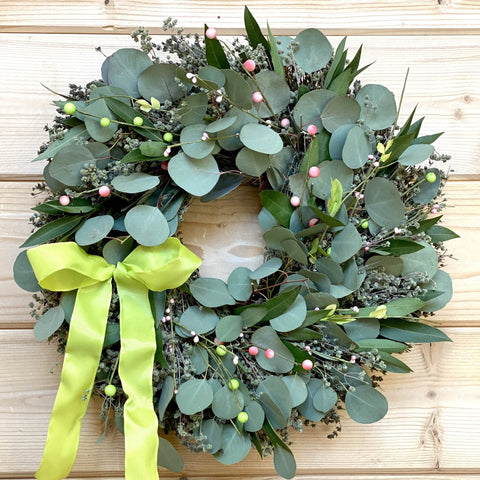 Berry Easter Wreath - Creekside Farms Celebrate Easter with this bright festive wreath made with fresh eucalyptus, herbs and faux Easter Berries 18"
