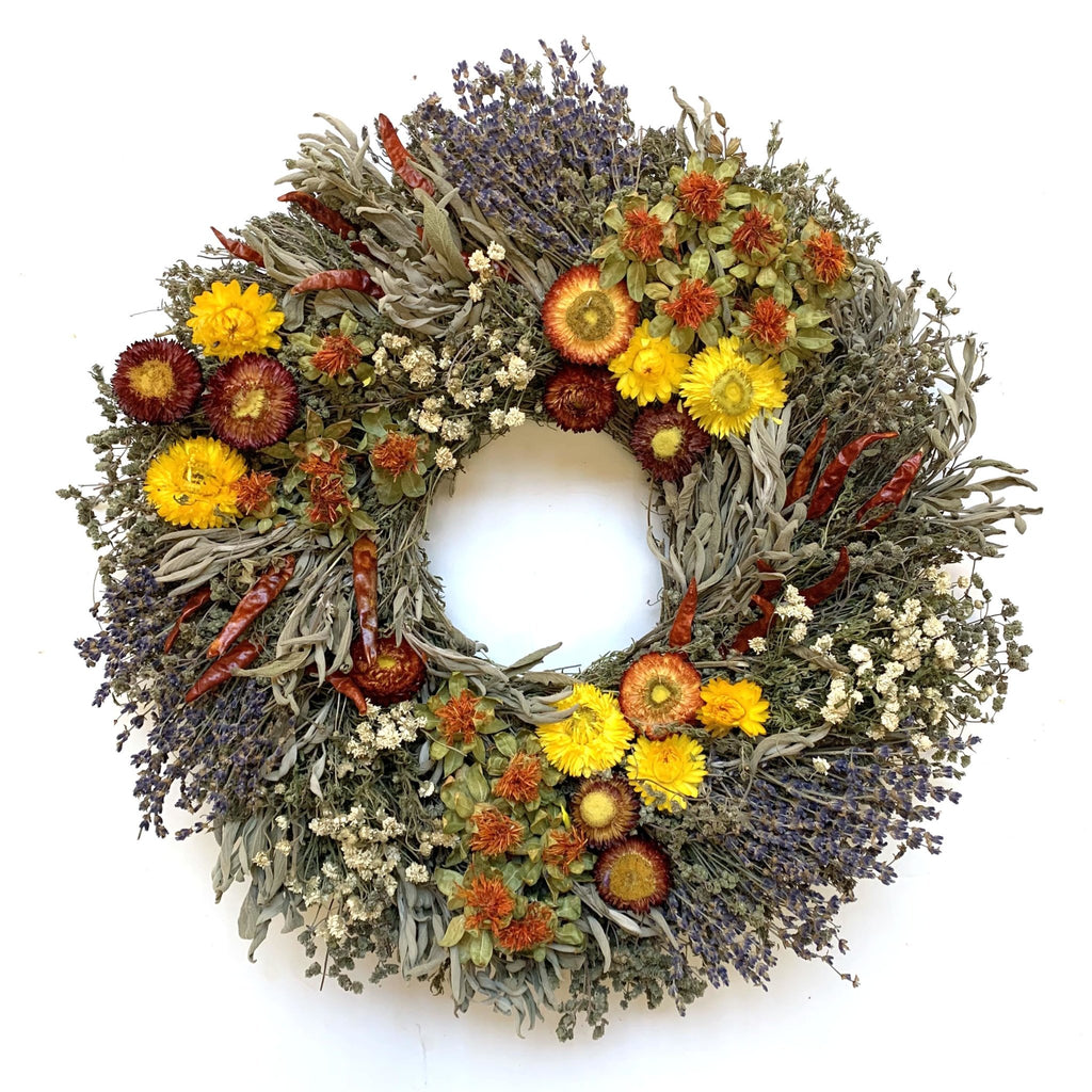 Bountiful Wreath - Creekside Farms A splendid combination of herbs and bright flowers make this cheerful wreath 18" or 22"