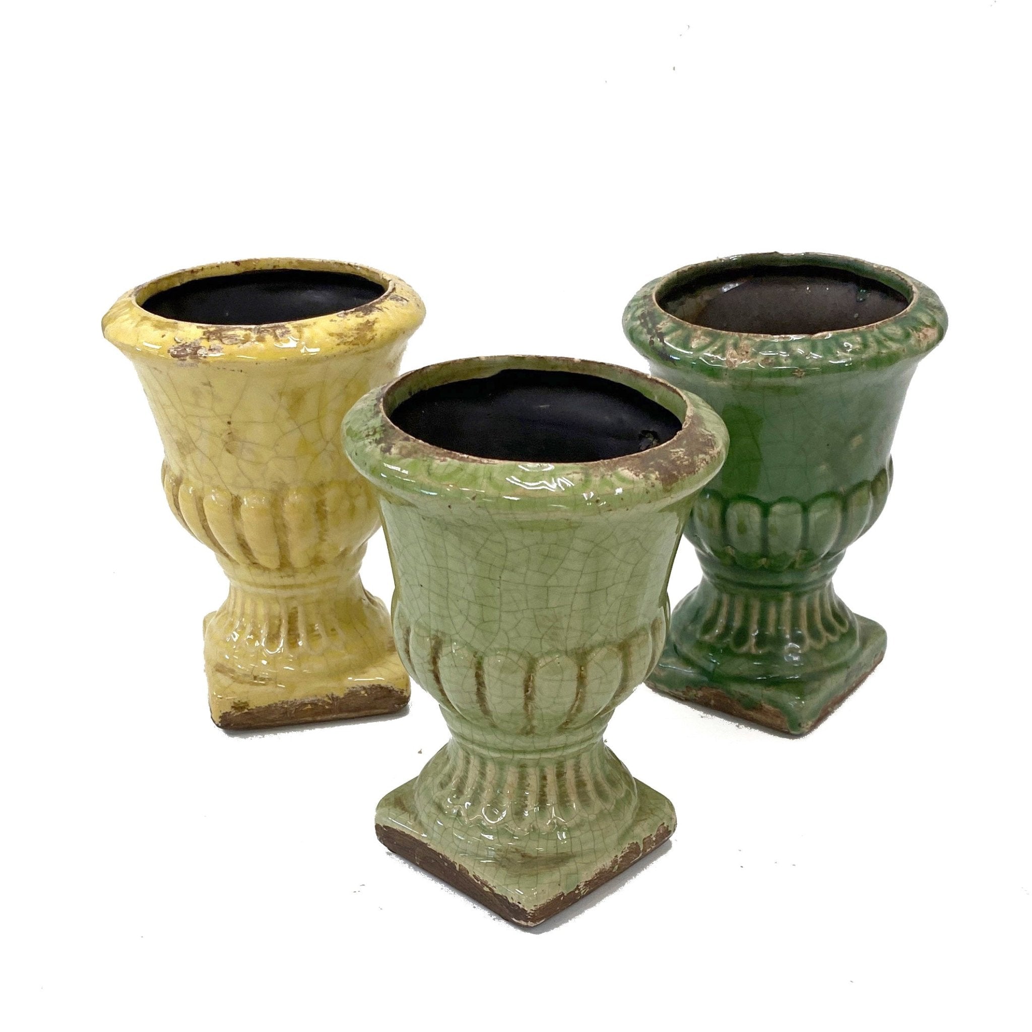 Crackled Glaze Ceramic Pots (Set of 3) by Creekside Farms