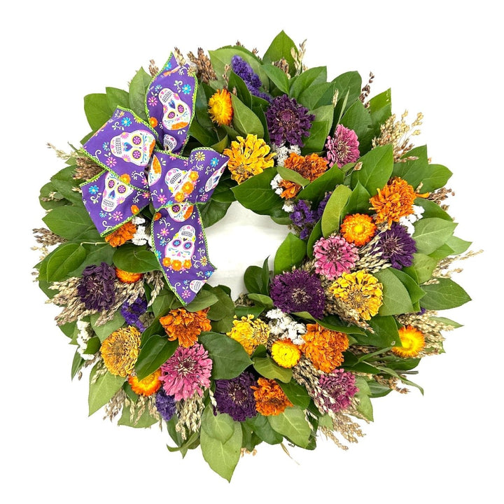 Day of the Dead Wreath - Creekside Farms Bold, bright and beautiful flowers made to honor the dead wreath 18" & 22"