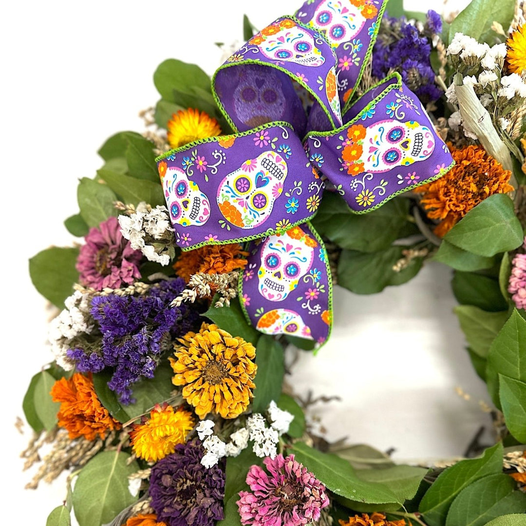 Day of the Dead Wreath - Creekside Farms Bold, bright and beautiful flowers made to honor the dead wreath 18" & 22"