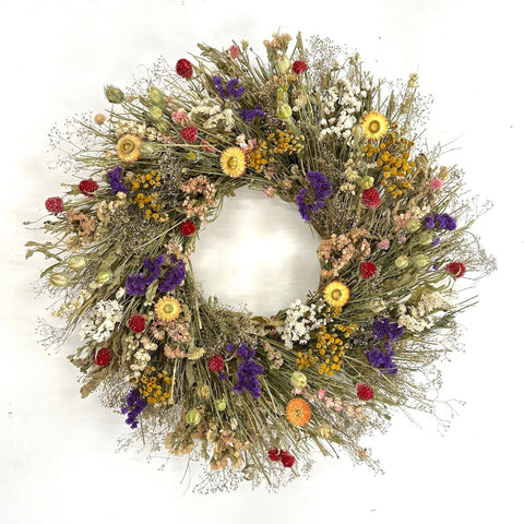 Earth Day Botanical Wreath - Creekside Farms Handmade with tansy, strawflowers, herbs, and grasses dry, natural wreath 18" or 22"