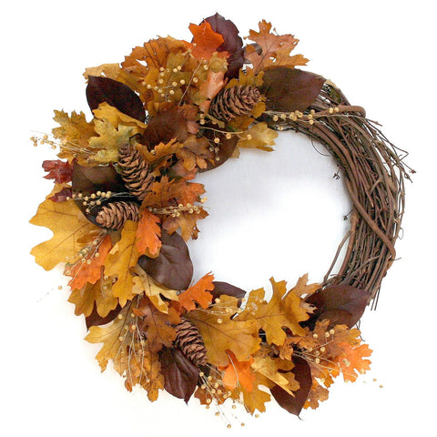 Fall Branch Wreath - Creekside Farms Fall leaves, pine cones & natural berries wreath 20"