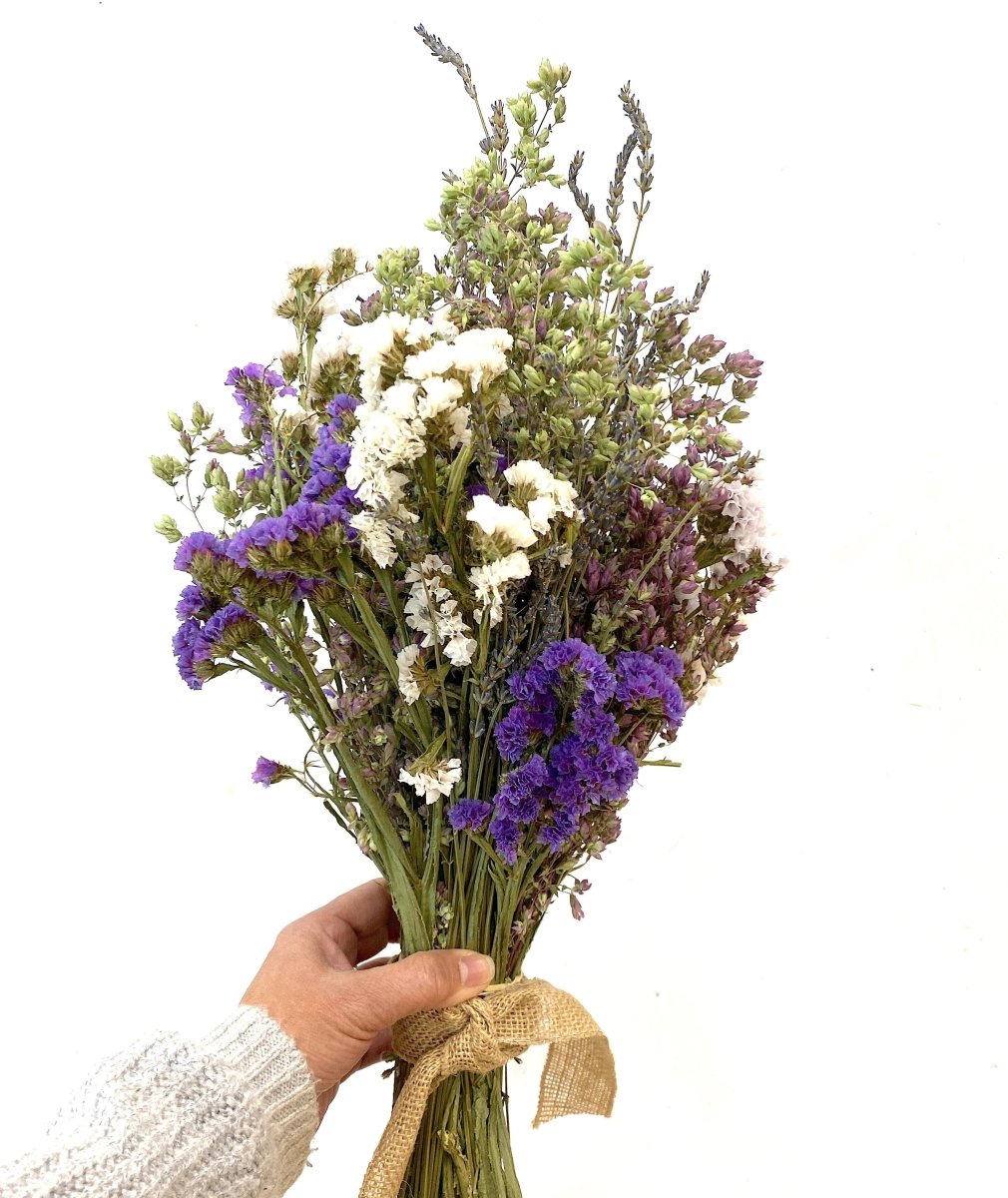 Floral Dried Bouquet - Creekside Farms Sweet dried bouquet is made with lavender, statice and oregano 20" tall