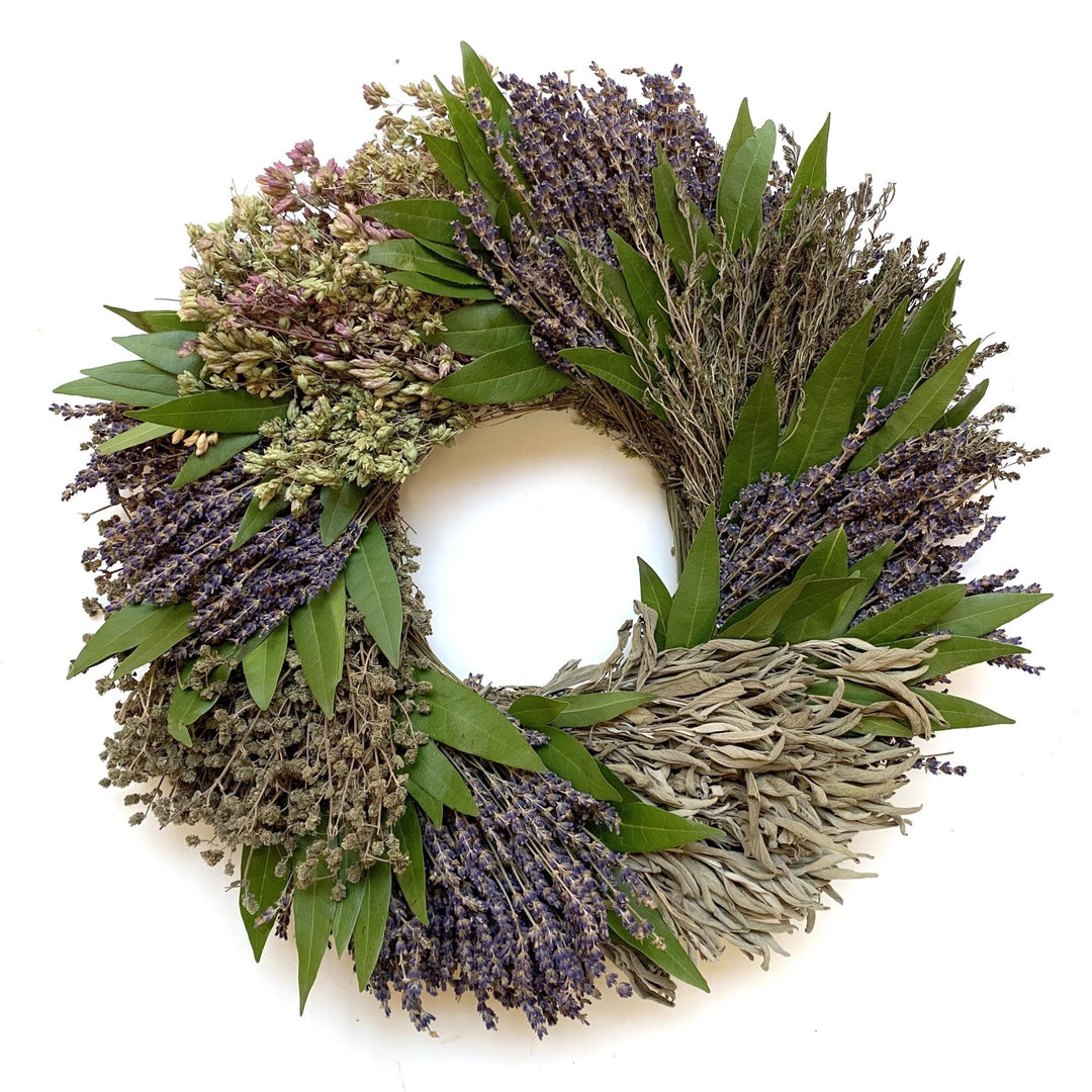 French Herb Wreath - Creekside Farms Artisan made with dried lavender, sage, savory, oregano and fresh bay wreath 16" or 20"