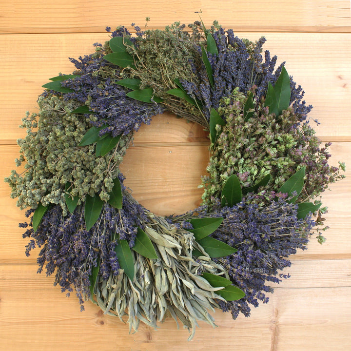 French Herb Wreath - Creekside Farms Artisan made with dried lavender, sage, savory, oregano and fresh bay wreath 16" or 20"