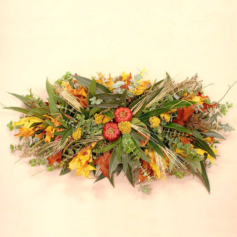 Fresh & Fragrant Centerpiece - Creekside Farms Lovely mix of eucalyptus, bay, annie, peppers, quince, leaves, & willow centerpiece 23"X10"