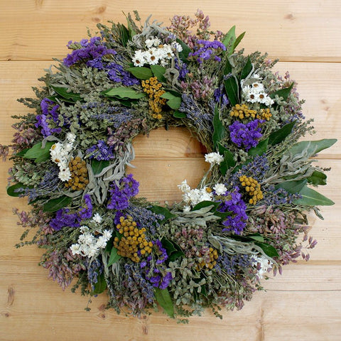 Garden Herb Wreath - Creekside Farms Dried mix of herbs, colorful statice and flowers wreath 18" or 22"