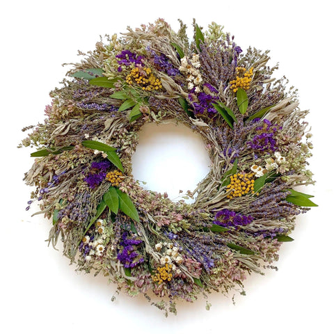 Garden Herb Wreath - Creekside Farms Dried mix of herbs, colorful statice and flowers wreath 18" or 22"