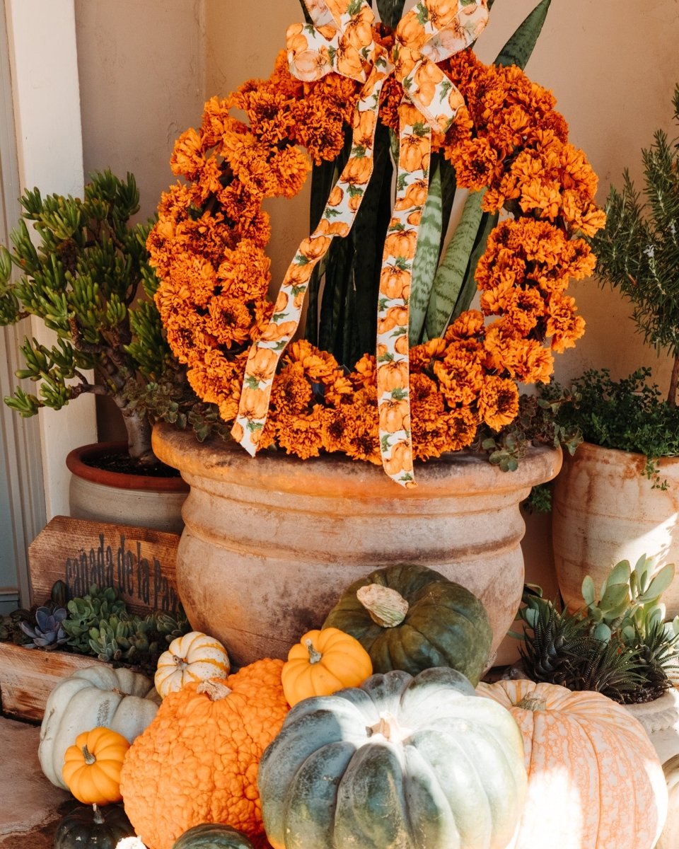 Happy Fall Wreath - Creekside Farms Marigolds galore wreath on a sturdy twig base 22"