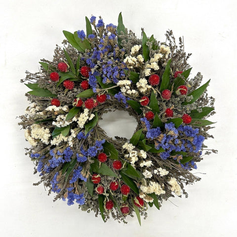 Independence Day Wreath - Creekside Farms Herbal wreath with bold red, white and blue flowers 16"
