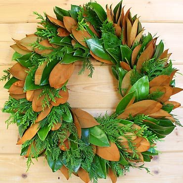 Magnolia Cedar Wreath - Creekside Farms Fresh and Fragrant cedar and magnolia are handcrafted into this timeless wreath 22"