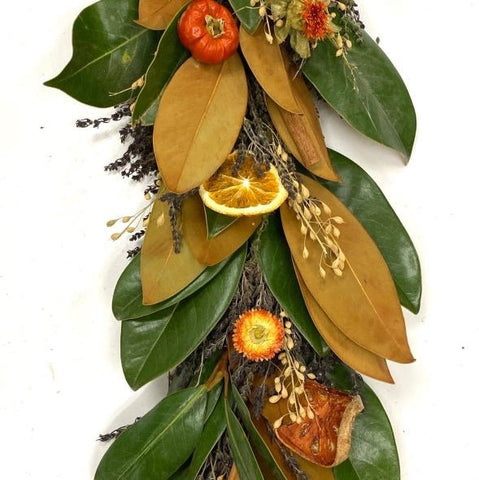 Magnolia Quince Garland 6' - Creekside Farms Handmade with magnolia, savory, cherry peppers, quince slices and wheat garland 6'