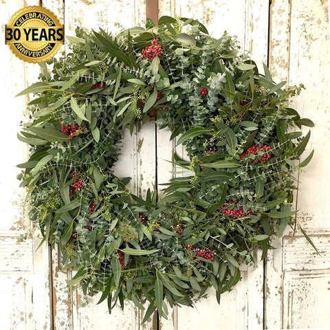Mixed Eucalyptus and Pepperberry Wreath - Creekside Farms Handmade with fresh mixed eucalyptus and pepperberries wreath 22" or 30"