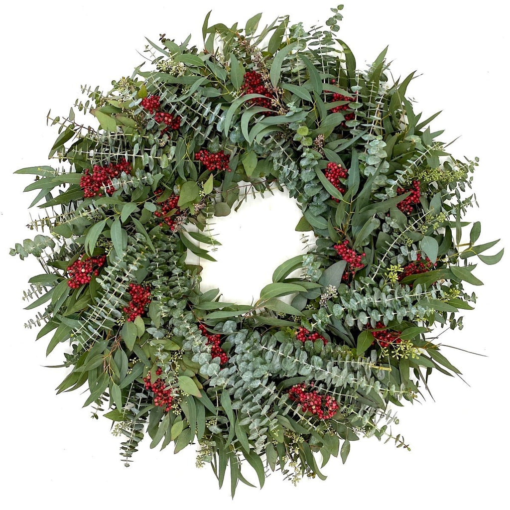 Mixed Eucalyptus and Pepperberry Wreath - Creekside Farms Handmade with fresh mixed eucalyptus and pepperberries wreath 22" or 30"