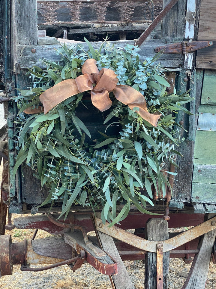 Mixed Eucalyptus Wreath - Creekside Farms Handmade with fresh and fragrant mixed eucalyptus and wired ribbons wreath 22"/26"