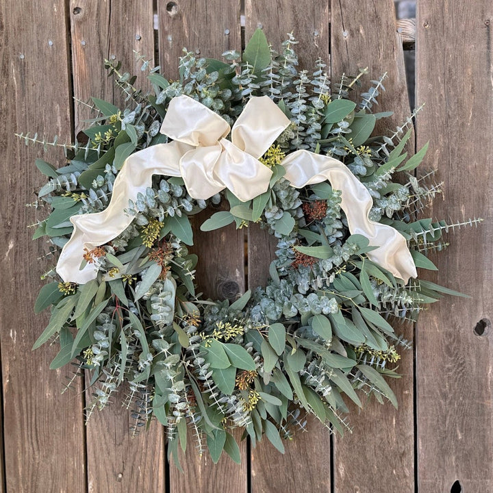 Mixed Eucalyptus Wreath - Creekside Farms Handmade with fresh and fragrant mixed eucalyptus and wired ribbons wreath 22"/26"