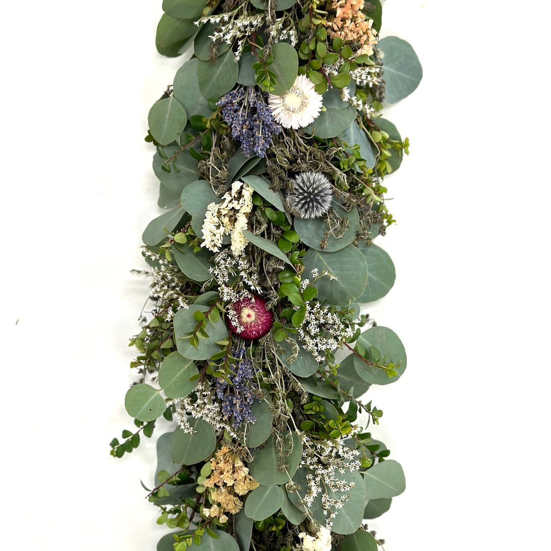 Mom's Botanical Garland - Creekside Farms Beautiful combination of fresh eucalyptus and boxwood with dried lavender and sweet flowers garland 6'