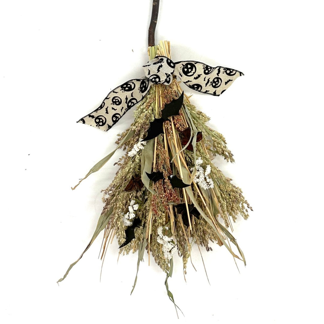 Spooky Witches Broom - Creekside Farms A spooky combination of natural and faux elements make this eerie Spooky Witches Broom 3'x12"