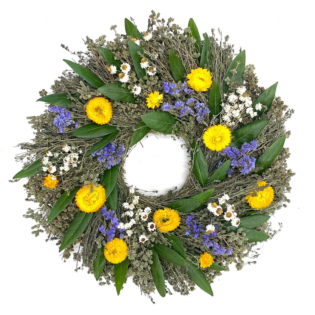 Support Ukraine Wreath - Creekside Farms Delicatley created with blue and yellow florals that represent the Ukrainian flag wreath 20"