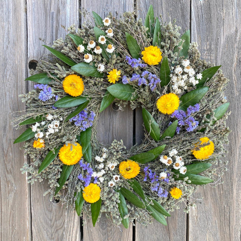 Support Ukraine Wreath - Creekside Farms Delicatley created with blue and yellow florals that represent the Ukrainian flag wreath 20"