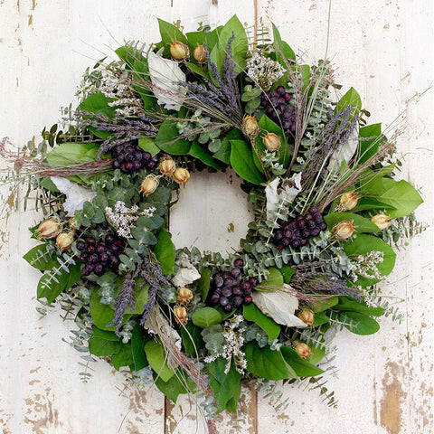 Wine Country Wreath - Creekside Farms Natural handmade fresh and fragrant Wreath with faux grapes 20"