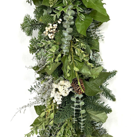 Winter Radiance Garland 6' - Creekside Farms Beautiful mix of eucalyptus, salal and fir with white accents garland 6'